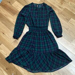 J. Crew Green and Blue Smocked Ruffled Sundress small (tall)